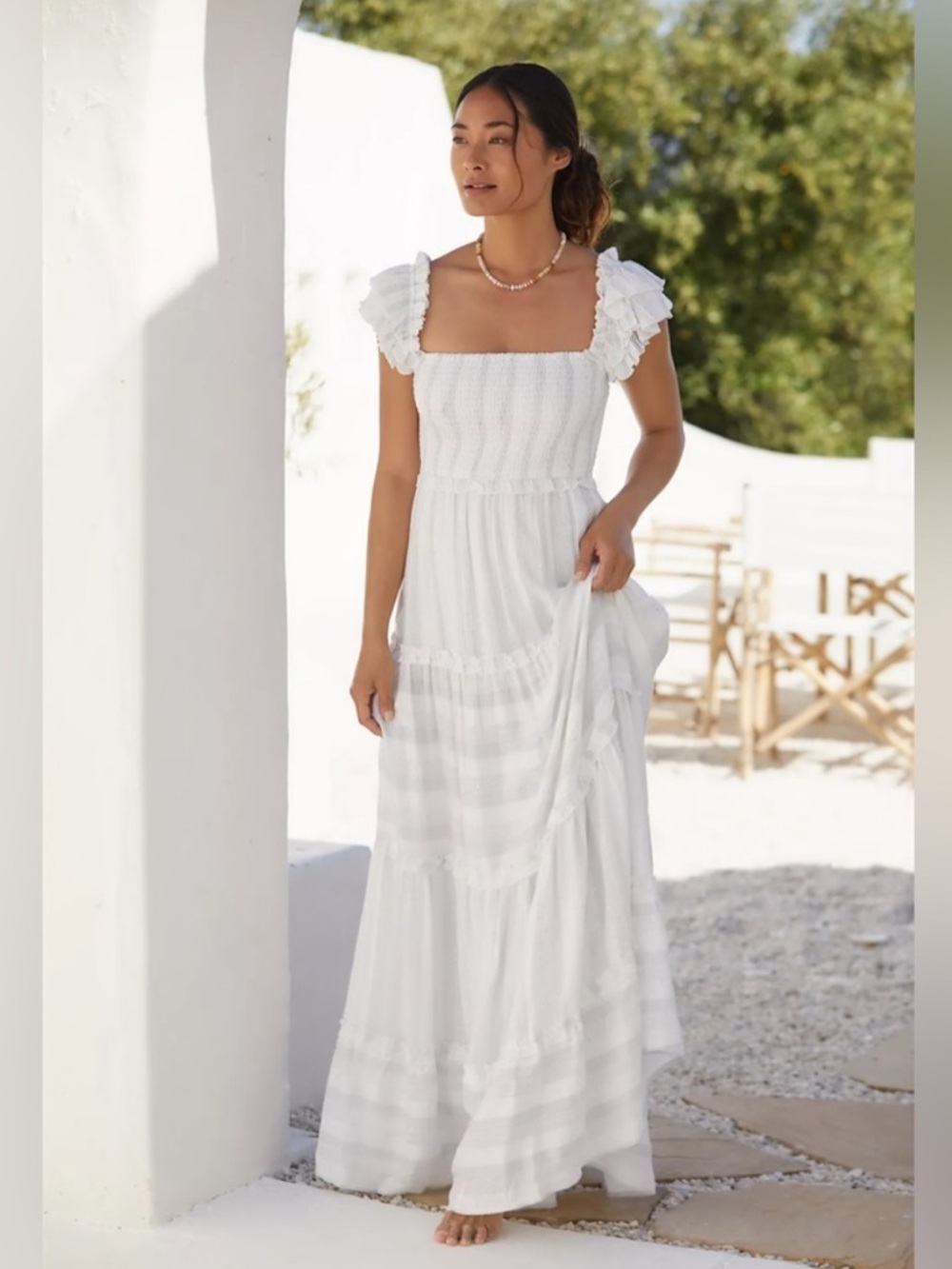 PQ Swim x Anthropologie White Ruffled Waterlily Coverup Summer Maxi Dress